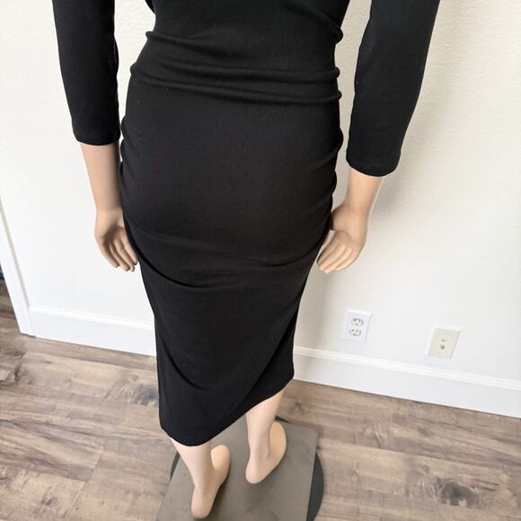 [Michael Stars] Black Ribbed Knit Midi Dress Round Neck 3/4 Sleeves Size Large L - Picture 6 of 11